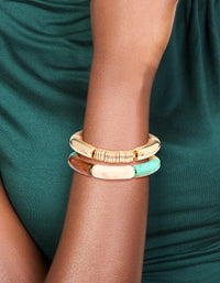 Gold With Rings & Acrylic  Stretch Bracelets 2-Pack - link has visual effect only