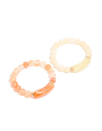Pink & Cream Beaded Stretch Bracelets  2-Pack - link has visual effect only