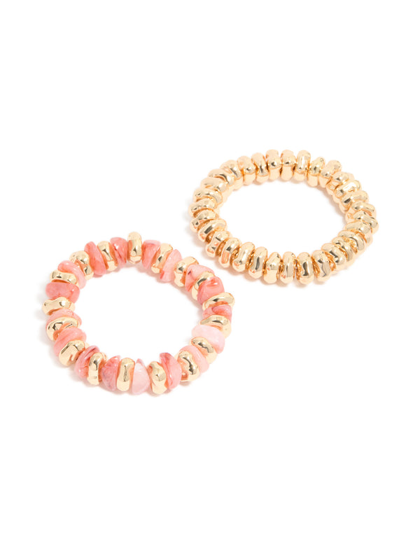 Gold & Pink Beaded Stretch Bracelets 2-Pack