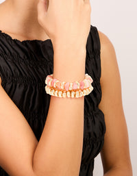 Gold & Pink Beaded Stretch Bracelets 2-Pack - link has visual effect only