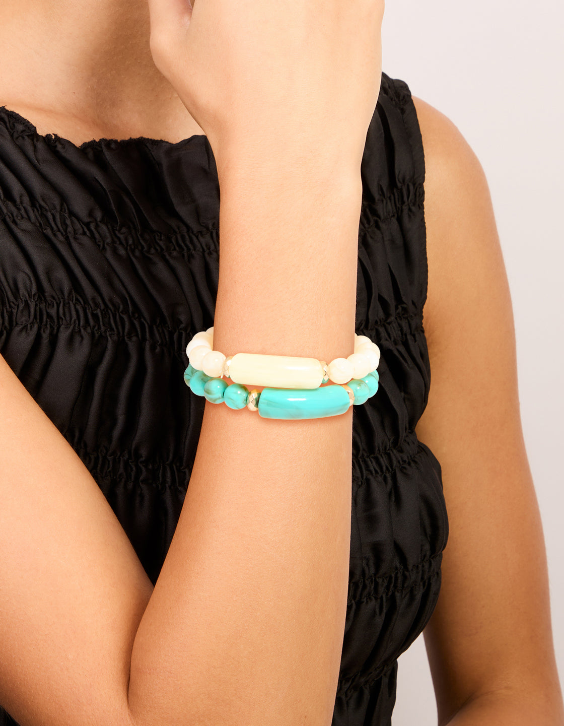 Turquoise & Neutral Beaded Stretch Bracelets 2-Pack