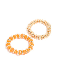 Gold & Orange Beaded Stretch Bracelets 2-Pack - link has visual effect only