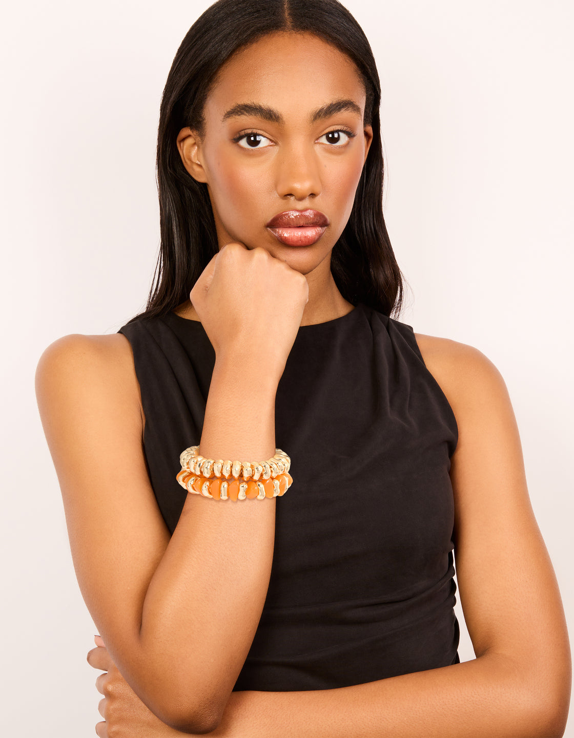 Gold & Orange Beaded Stretch Bracelets 2-Pack