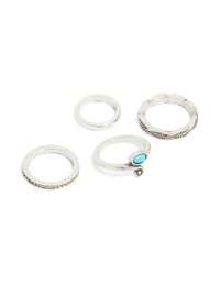 Showcasing an antique silver and blue gem toe rings pack in turquoise and darkgrey tones front - link has visual effect only