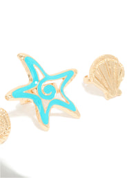 Gold Light Blue Enamel & Sea Life Rings 3-Pack - link has visual effect only
