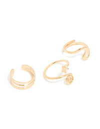 Showcasing star celestial featuring 3-pack gold layered and swirl toe rings front view - link has visual effect only