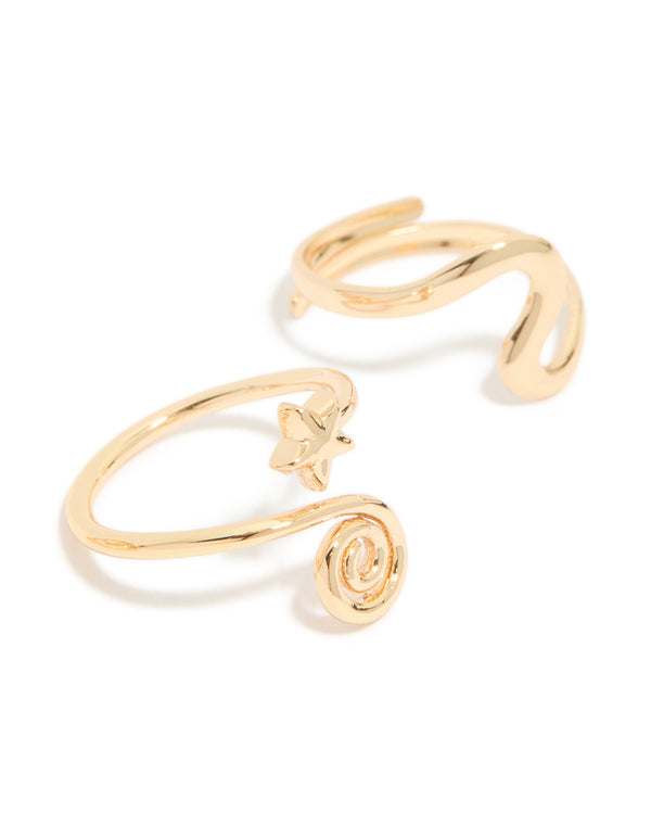 Crafted with star celestial featuring 3-pack gold layered and swirl toe rings detail view
