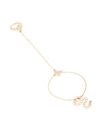 Gold Diamante Flower & Fixed Ring Hand Chain - link has visual effect only