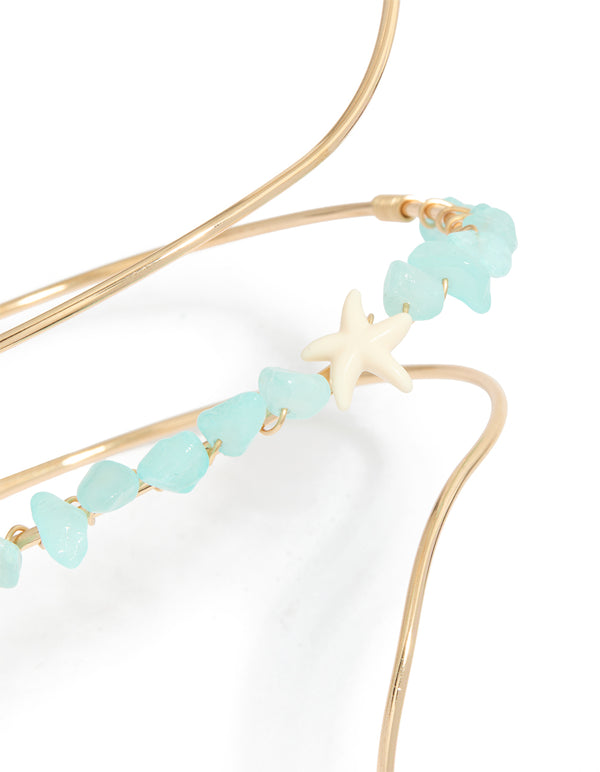 Gold Turquoise Semi Precious Stones Arm Cuff