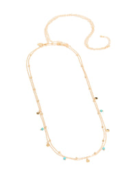 Gold Turquoise Semi Precious Stone & Gold Ball Layered Waist Chain - link has visual effect only