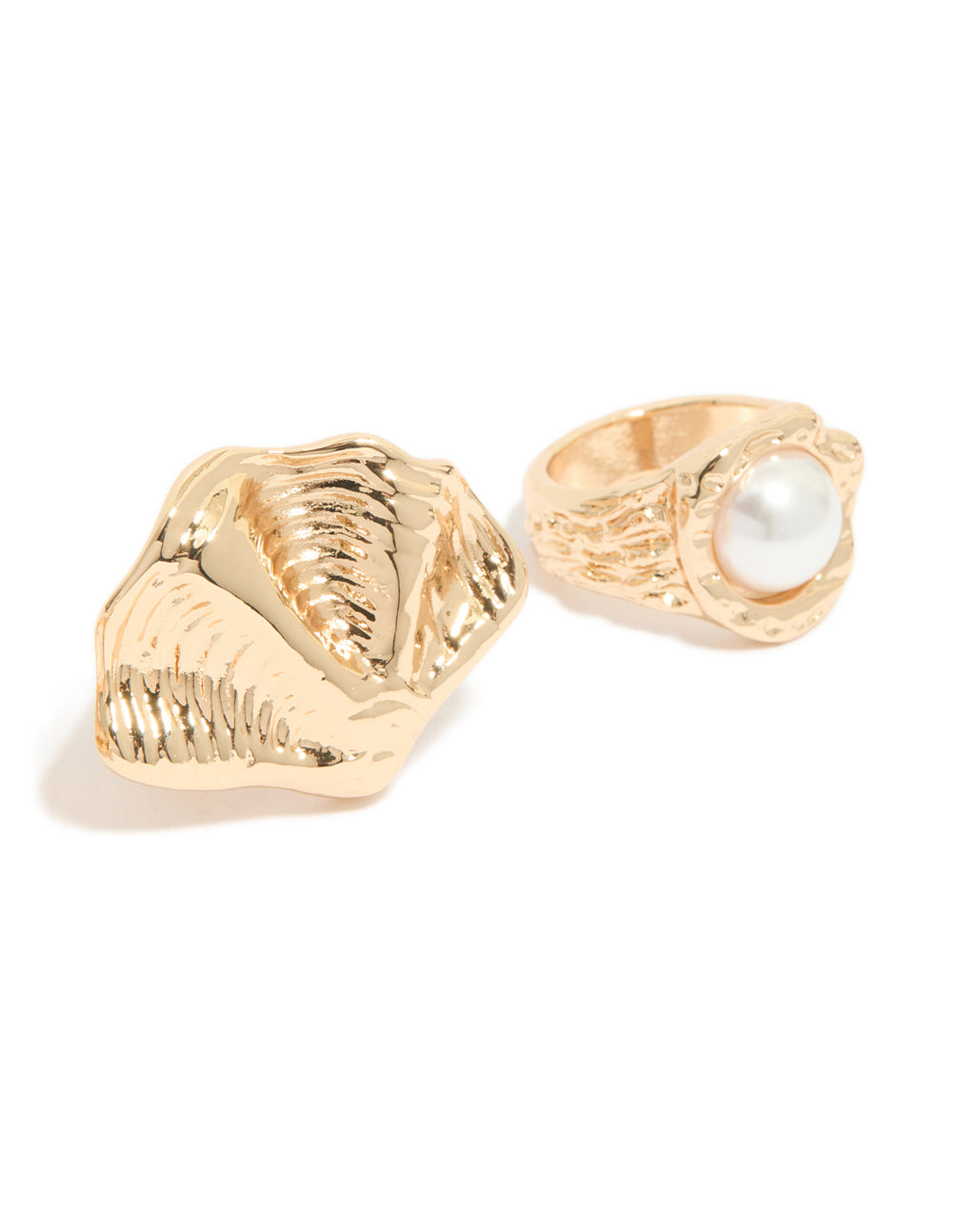 Gold Textured Starfish & Shell Rings 3-Pack