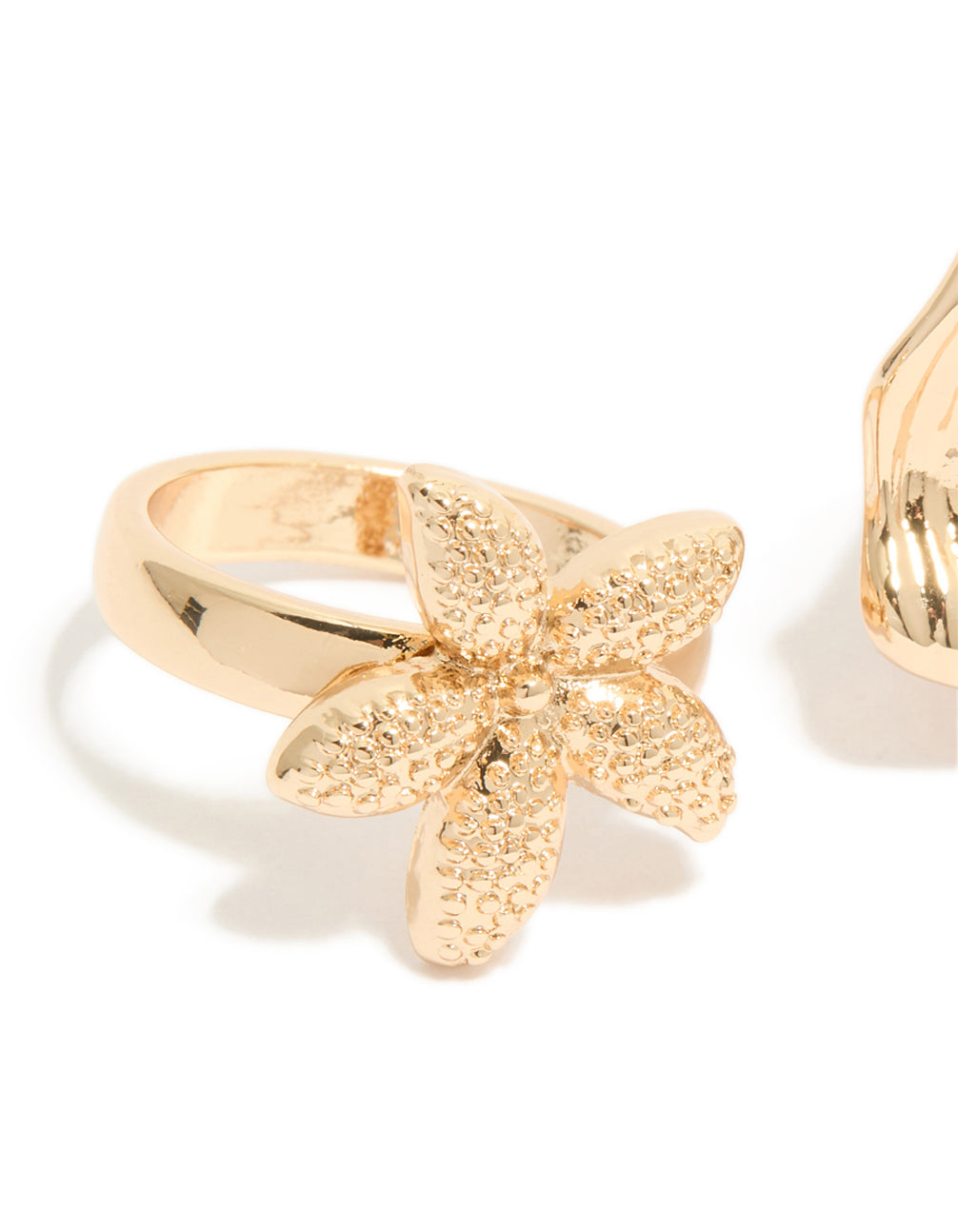 Gold Textured Starfish & Shell Rings 3-Pack