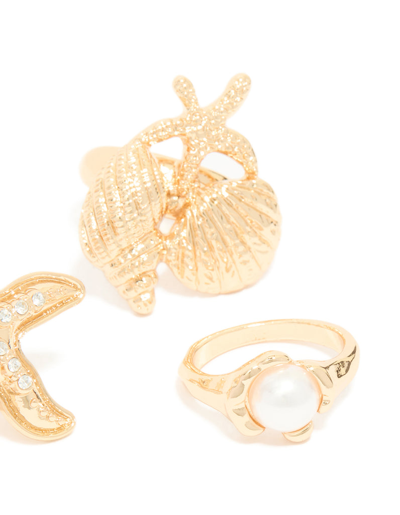 Gold Sea Life Rings 4-Pack - Lovisa