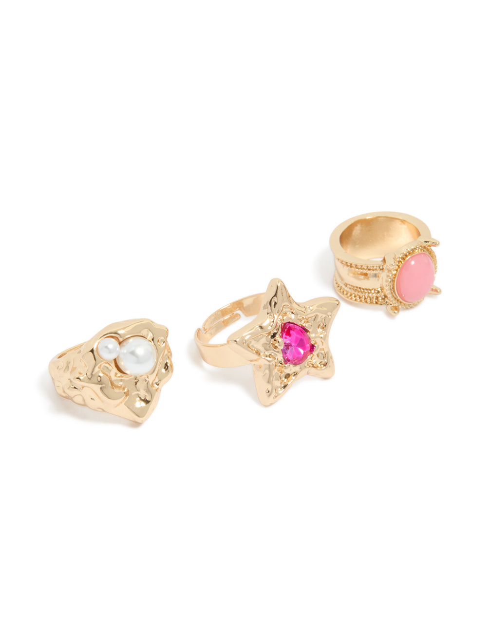 Brushed Gold Stone Rings 3-Pack