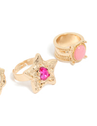 Brushed Gold Stone Rings 3-Pack - link has visual effect only