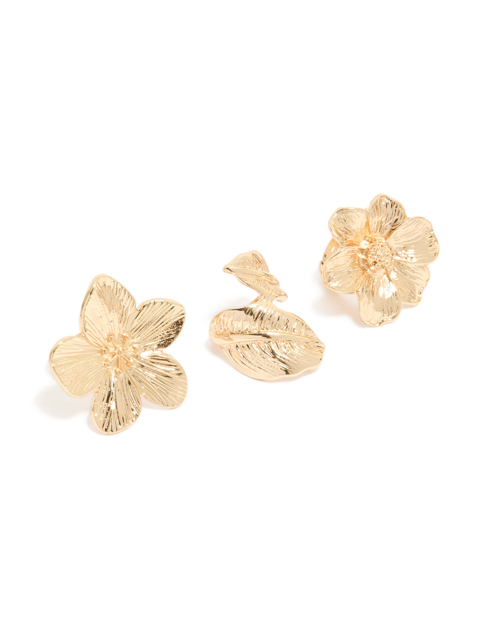 Gold Flower Rings 3-Pack