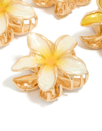 Gold Small Yellow Enamel Frangipani Flower Claw Clips 4-Pack - link has visual effect only