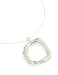 Elegant silver plated puffy square pendant necklace close up view - link has visual effect only