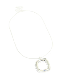 A silver plated puffy square pendant necklace front view - link has visual effect only