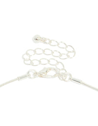 Detailed view of silver plated puffy square pendant necklace clasp detail view - link has visual effect only