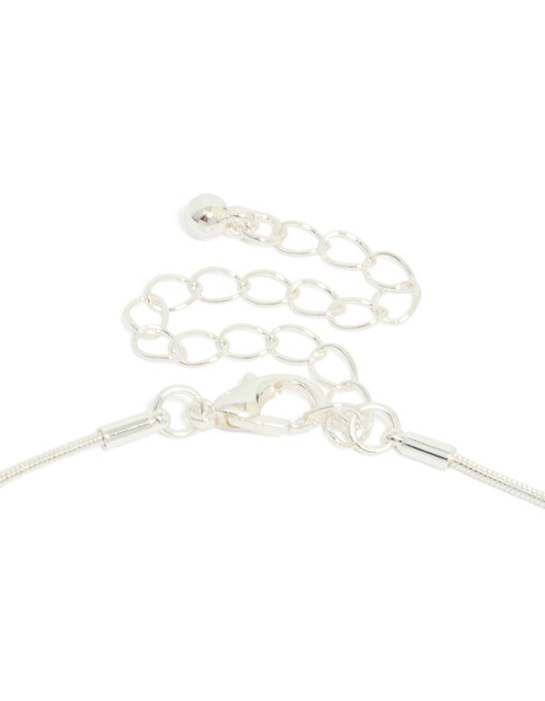 Detailed view of silver plated puffy square pendant necklace clasp detail view