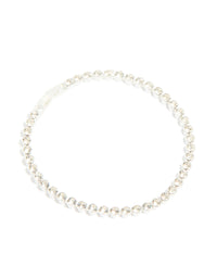 Showcasing a silver plated diamante tennis bracelet with continuous crystal embellishments front view - link has visual effect only