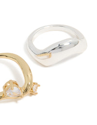 Mixed Metal Plated Cubic Zirconia Chunky Wave Rings 2-Pack - link has visual effect only