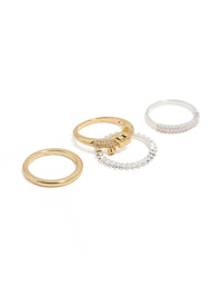 Mixed Metal Plated Cubic Zirconia Knotted Textured Rings 4-Pack - link has visual effect only