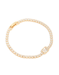 Elegant gold plated cubic zirconia rectangle tennis bracelet displayed in front view - link has visual effect only