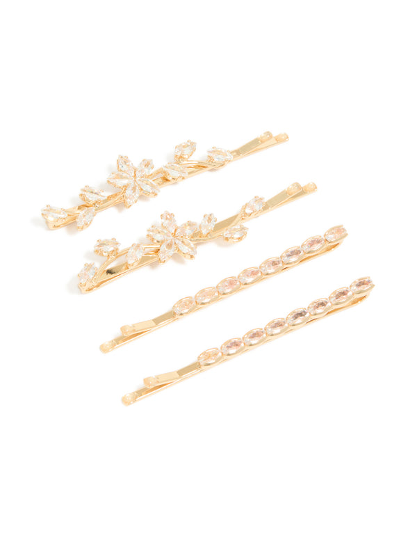 Discover gold cubic zirconia featuring floral designs in a 4 pack front view
