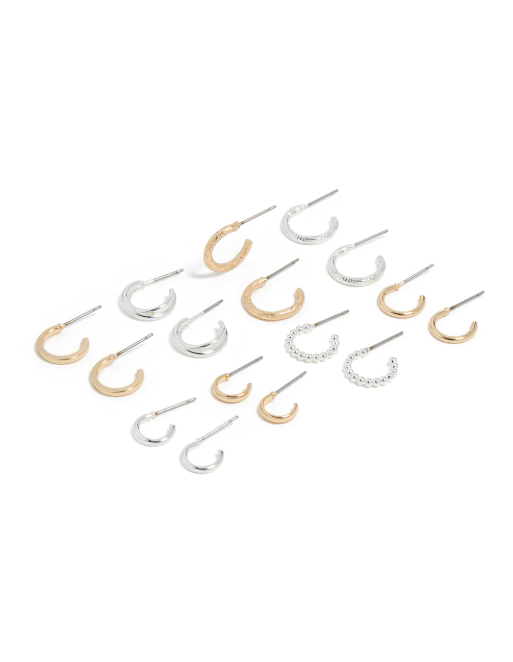 Mixed Metal Thin Round Hoop Earrings 8-Pack