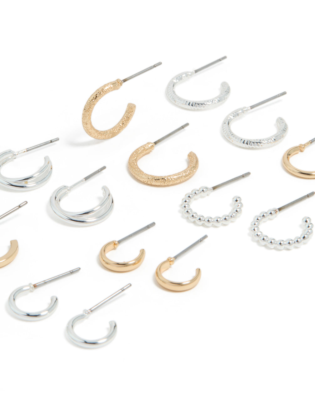 Mixed Metal Thin Round Hoop Earrings 8-Pack