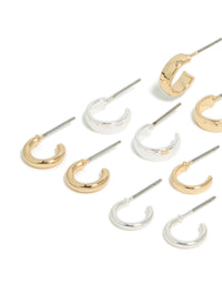 Mixed Metal Plain Open Hoop Earrings 8-Pack - link has visual effect only