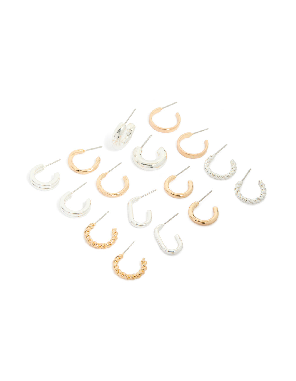 Mixed Metal Twisted & Smooth Hoop Earrings 8-Pack