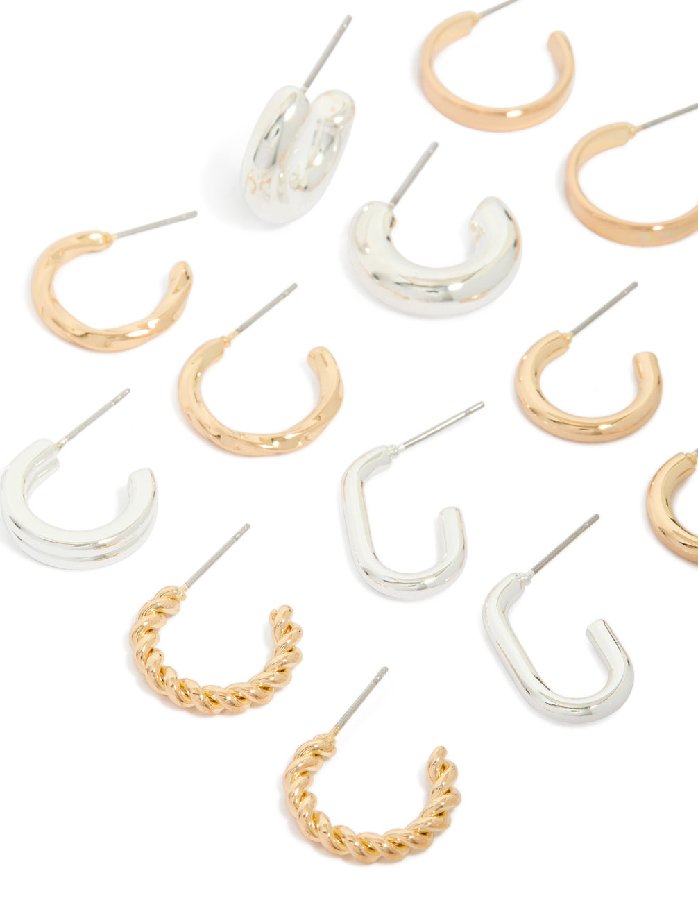 Mixed Metal Twisted & Smooth Hoop Earrings 8-Pack