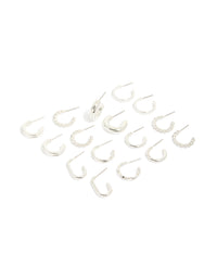Silver Twist & Rectangle Hoop Earrings 8-Pack - link has visual effect only
