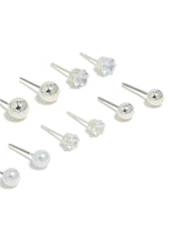 Silver Mixed Basic Stud Earrings 8-Pack - link has visual effect only