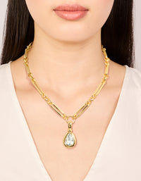 Gold Plated Diamante Bezel Teardrop Chain Necklace - link has visual effect only
