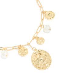 Gold Plated Statement Circle Charm Chain Necklace - link has visual effect only