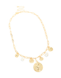 Gold Plated Statement Circle Charm Chain Necklace - link has visual effect only