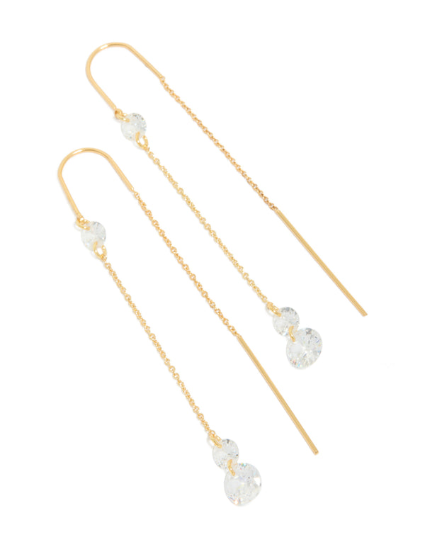 Gold Plated Cubic Zirconia Thread Through  Earrings