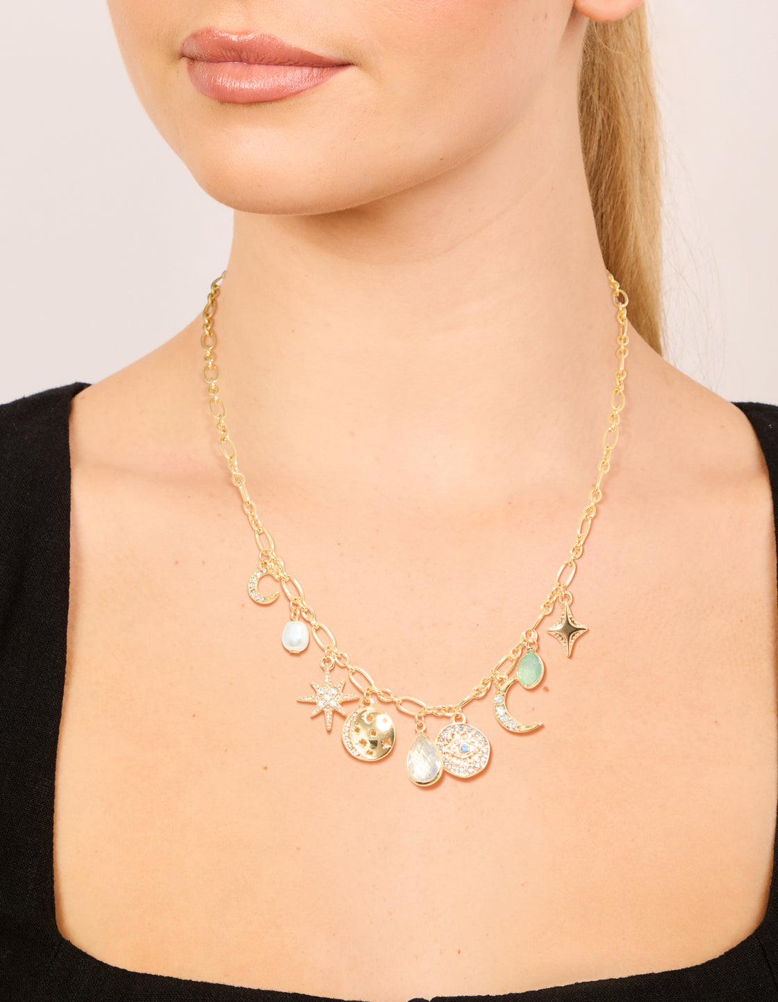 Gold Plated Celestial Charms Necklace