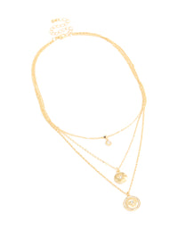 Gold Plated Cubic Zirconia Evil Eye & Circle Layered Necklace - link has visual effect only