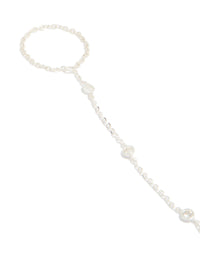 Crafted from silver plated material this cubic zirconia hand chain bracelet offers refined styling close up view - link has visual effect only