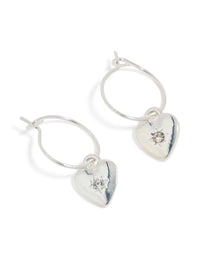 Silver Diamante Heart Huggie Drop Earrings - link has visual effect only