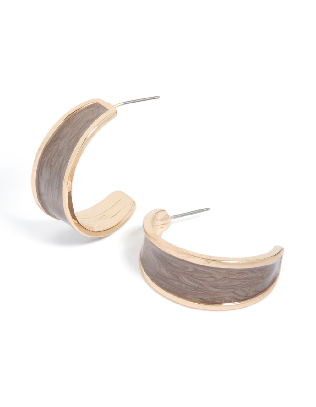Gold Brown Marble Inlay Hoop Earrings