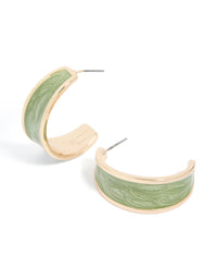 Gold Green Marble Inlay Hoop Earrings - link has visual effect only