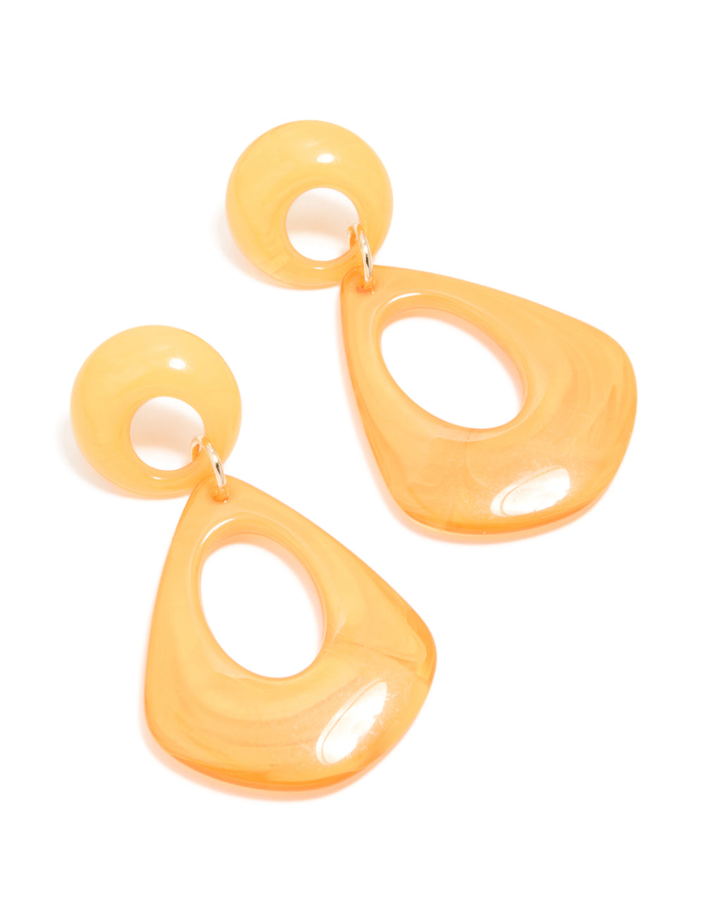 Gold Orange Marble Triangle Drop Earrings