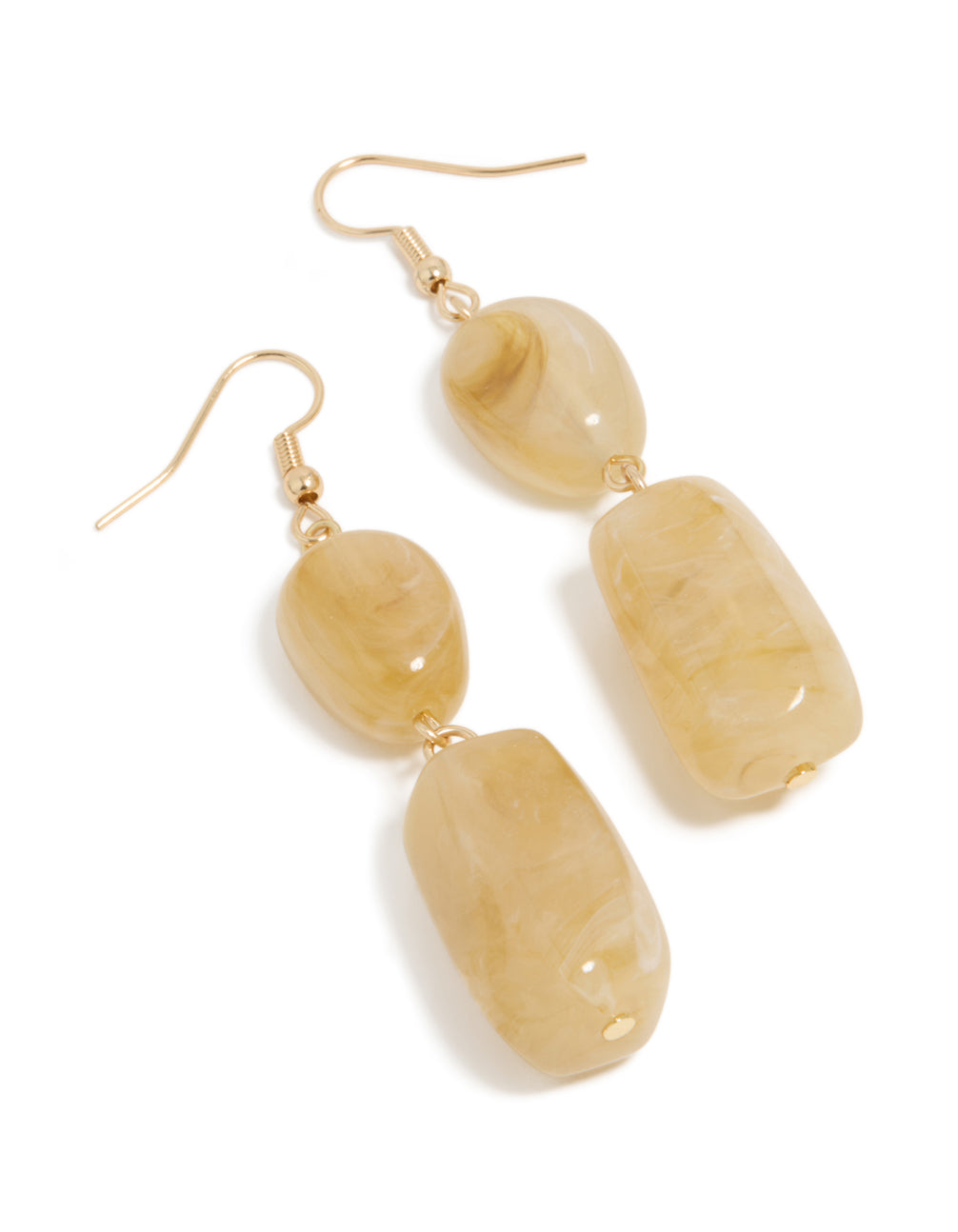 Gold Rectangular Neutral Beaded Drop Earrings