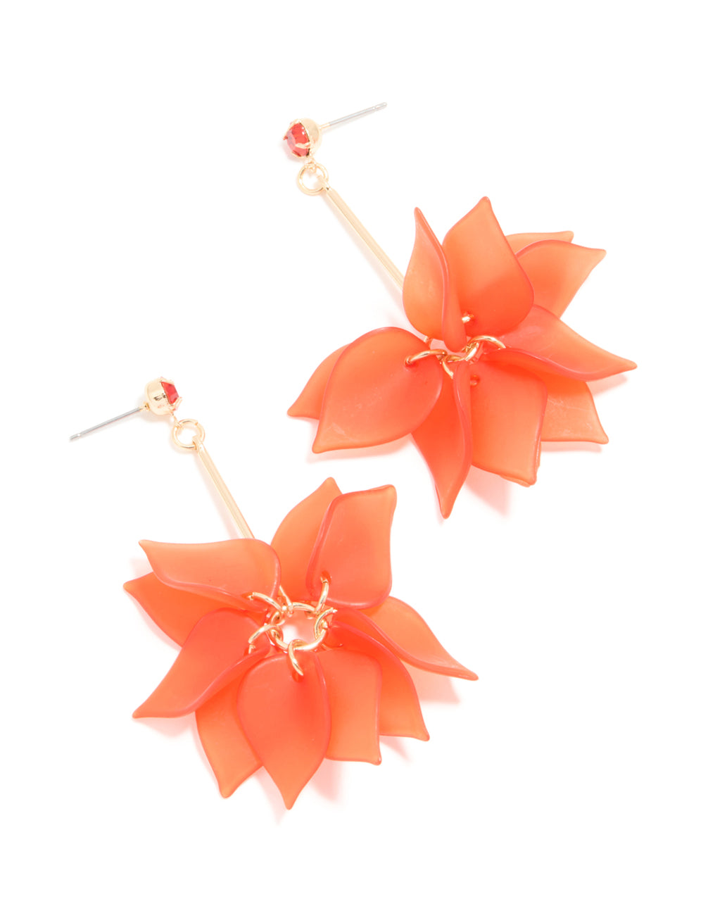 Gold Red Acrylic Flower Petal Drop Earrings